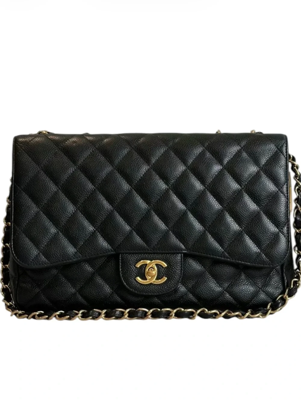 CHANEL JUMBO Single Flap CC Logo Caviar Chain Shoulder Bag